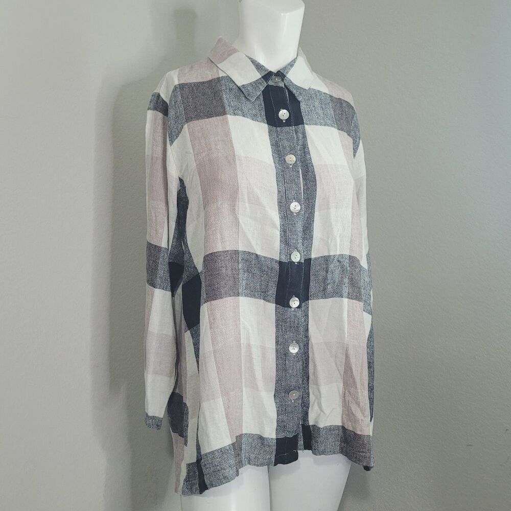 Soft Surroundings XL button front linen blend shirt top collar lightweight zip